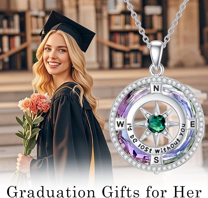 TOUPOP Necklace Gifts for Wife Compass Jewelry Women Anniversary Girlfriend Birthday Gift for Her Valentines I'd be Lost without You Sterling Silver Birthstone Necklaces