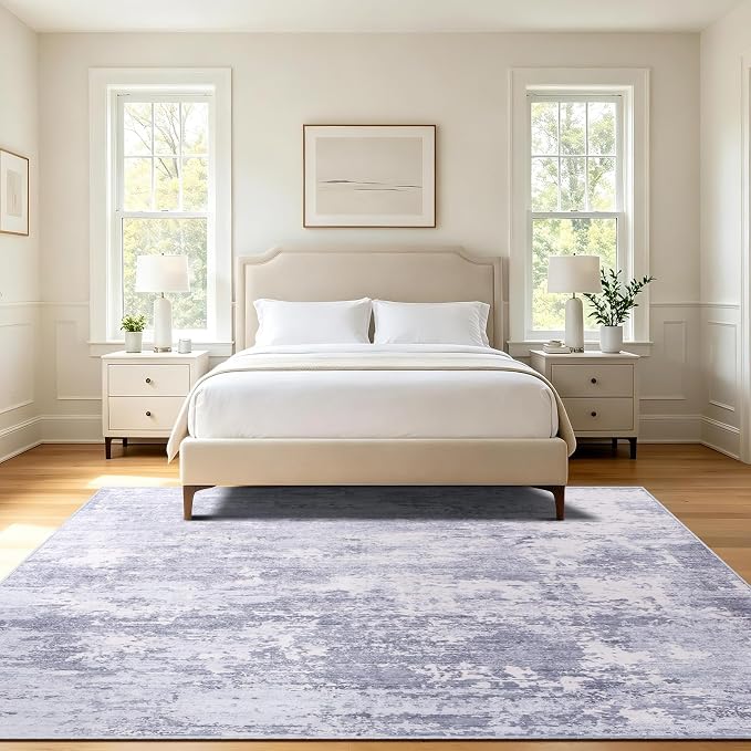4x6 Area Rugs Living Room Rug Abstract Washable Rug Non-Slip Soft Low Pile Indoor Floor Stain Resistant Thin Carpet for Bedroom Dining Room Home Office Farmhouse Nursery - Light Gray & Cream 4' x 6'