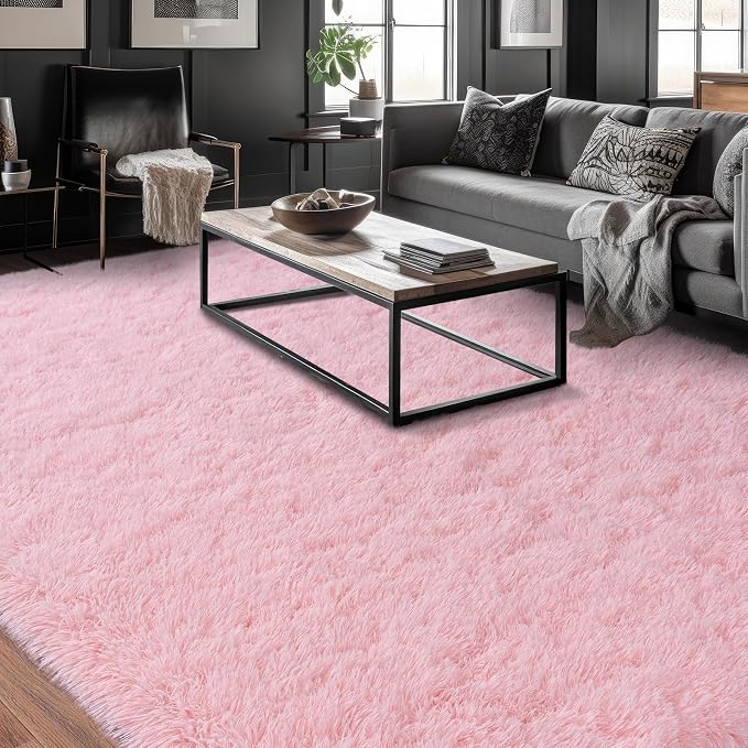 Dssimo Fluffy Pink Rug for Living Room 9x12 Extra Large Area Rugs | Ultra Soft Plush Fuzzy Upgrade Non-Slip High Pile Carpet for Kids, Grils, Dorms,Nursery Rooms, Home Modern Decor Aesthetic