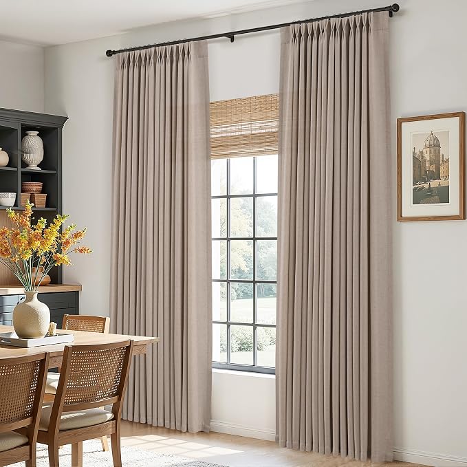 Aersas Sand Beige Linen Curtains 90 Inches Long for Living Room Dining 2 Panels Pinch Pleat Drapes Hooks Rings Rustic Farmhouse Light Filtering Semi Sheer 90 Inch Curtain for Bedroom 40x90
