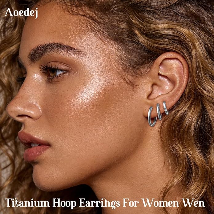AOEDEJ G23 Titanium Hoop Earrings 18G Small Huggie Earrings Medical Grade Titanium Earring 8mm/10mm/12mm Cartilage Earring Hoop for Women Men Sensitive Ears