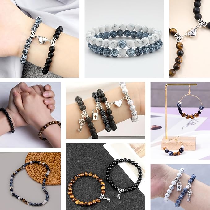 Mchruie Stone Beads for Jewelry Making, Charm Bracelet Making Kit, 450Pcs Beads for Bracelets Making Kit DIY Magnetic Bracelets for Couples Lovers