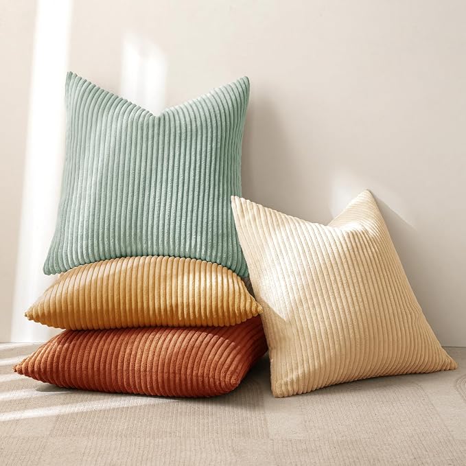 MIULEE Boho Farmhouse Throw Pillow Covers 18x18 Inch Set of 4 Summer Modern Natural Decorative Cushion Covers Soft Corduroy Fall Home Decor for Couch Bed Sofa Living Room Teal-Rust Gradient Series
