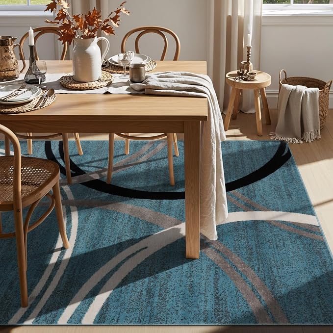 Rugshop Wavy Circles Modern Non-Shedding Area Rug Blue 7'10" x 10'2"