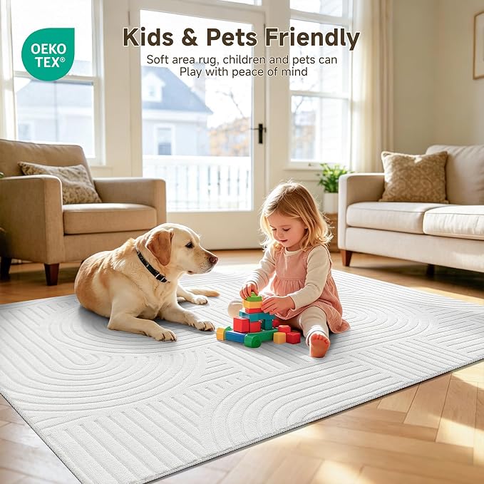 Pauwer 2x3 Washable Area Rugs for Living Room Modern White Solid Color Soft Fluffy Rugs for Bedroom Non Slip Boho Accent Indoor Mat Floor Carpet Cover for Kids Room Dining Room Kitchen Office