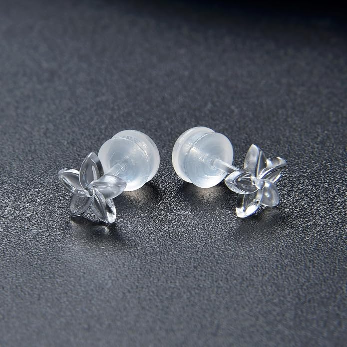 Plastic Post Stud Hoop Earrings for Sensitive Ears Multicolor Butterfly Flower Stud Earrings Set for Women