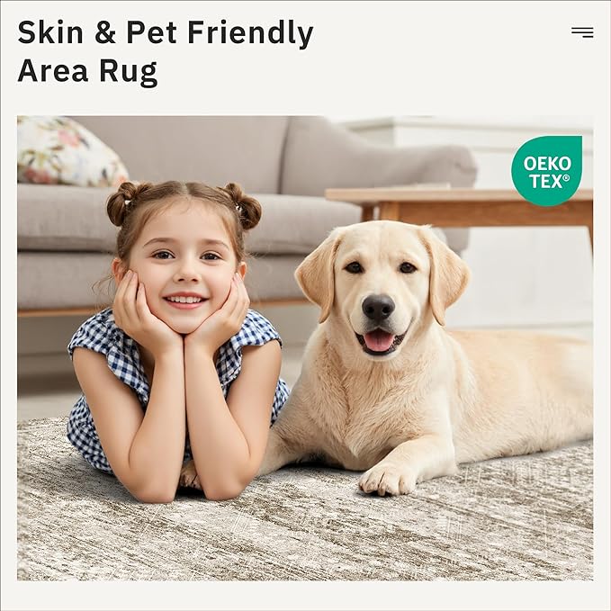 Soalmost 2x4 Washable Rugs for Kitchen, Floor, Entryway, Powder Room Small Area Rug Non-Slip Vintage Low Pile Throw Door Mat Brown