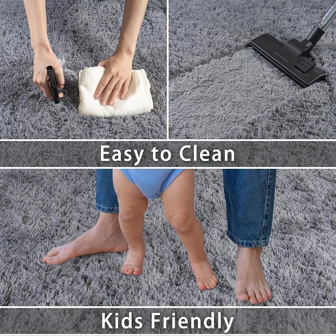 Dssimo Super Fluffy 10x14 Rugs for Living Room, Modern Shag Grey Area Rugs, Soft and Cozy Plush Large Under Bed Carpet for Kids, Girls Boys and Teens Decorations for Bedroom Dorm Nursery Classroom