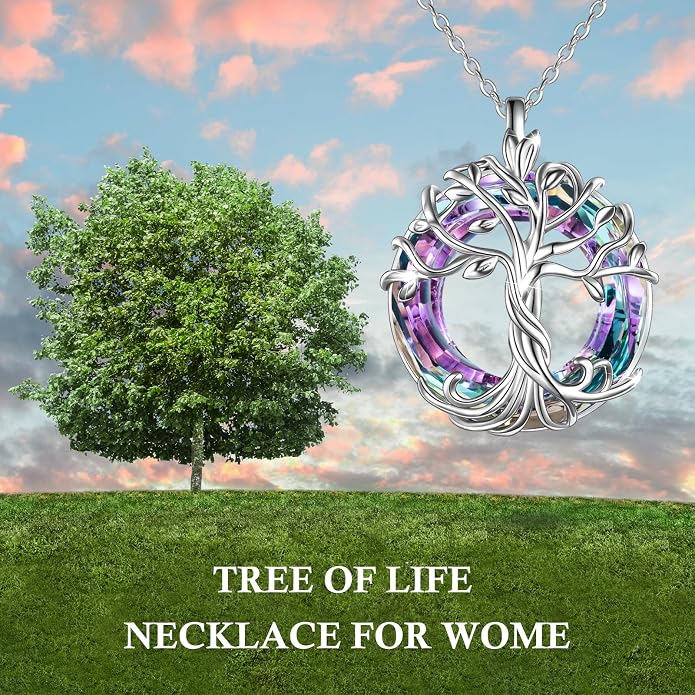 TOUPOP Tree of Life Necklace Gifts for Women 925 Sterling Silver Family Tree Pendant with Crystal Birthday Irish Jewelry Gifts for Women Her Wife Mom