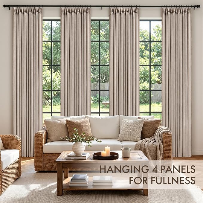 MIULEE 4 Panels Set Pinch Pleated Linen Curtains 90 Inches Long for Living Room Bedroom, Thick Linen Textured Memory Trained Pleat Drapes Back Tab Light Filtering Taupe Window Curtains with Hooks