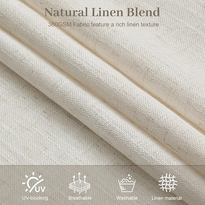 Pinch Pleated Linen Curtains 96 Inches Long for Living Room, Thick Semi Sheer Light Filtering Memory-Trained Back Tab Drapes, Natural Pinch Pleat Curtain with Hooks Rings for Bedroom Office, 2 Panels