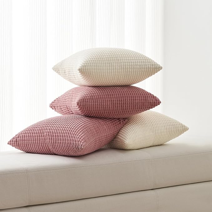 Topfinel 4 Packs Cream White Decorative Throw Pillow Covers 20x20 Inch for Living Room Couch Bed Sofa, Boho Western Farmhouse Home Decor, Soft Plush Corduroy Cute Square Beige Cushion Case 50x50 cm