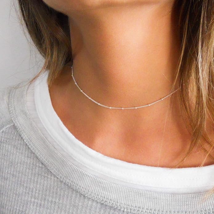 Annika Bella Chain Choker Necklace for Women, 925 Sterling Silver Chokers, Length 13-16 Inches, Short Necklaces for Teens, Waterproof Jewelry Gift for Her
