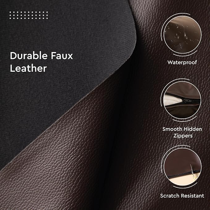 Encasa XO Faux Leather Throw Pillows Covers 18"x18" (Set of 2) | Dark Brown Decorative Cushion Covers | Modern Farmhouse Pillow Cases for Outdoor, Living Room, Bedroom, Couch, Sofa