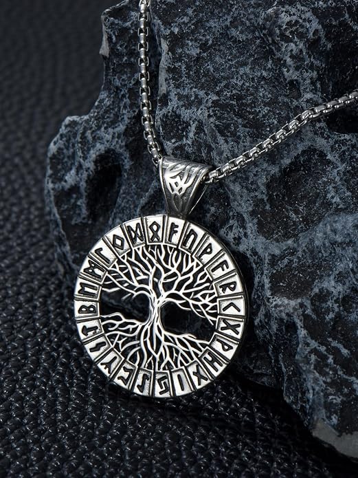 Viking Necklace for Men Women 925 Sterling Silver Norse Jewelry Fathers Mothers Day Anniversary Birthday Gifts for Mom Dad Husband Brother (with Gift Box)
