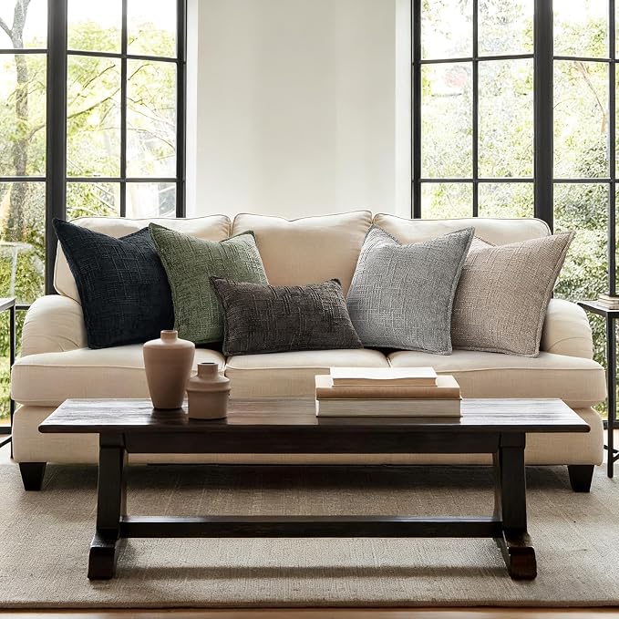 decorUhome Chenille Decorative Throw Pillow Covers 26x26 Set of 2,Olive | Soft Texture, Slubby Modern Design, Flange Edges, Cozy Accent Pillow Covers for Couch, Sofa, Bed, Living Room