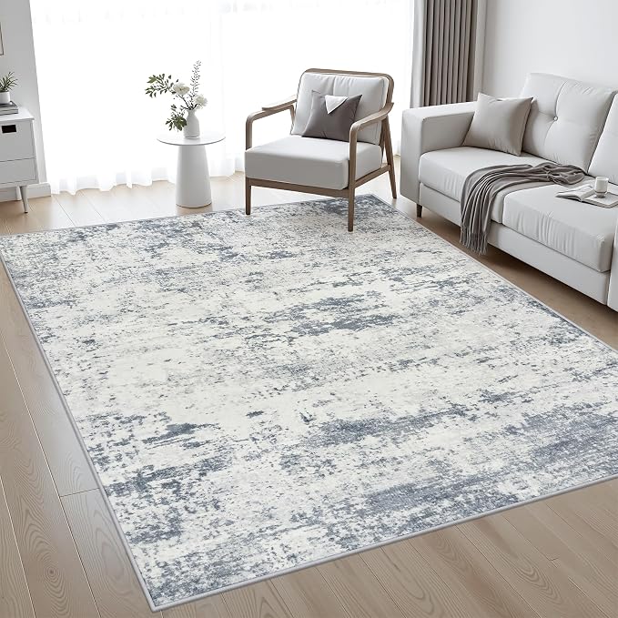 Washable Area Rug 3x5 Entryway Rug: Washable Modern Abstract Soft Thin Rug Indoor Floor No Slip Carpet for Bedroom Dining Room Farmhouse Nursery Home Office - Blue Grey