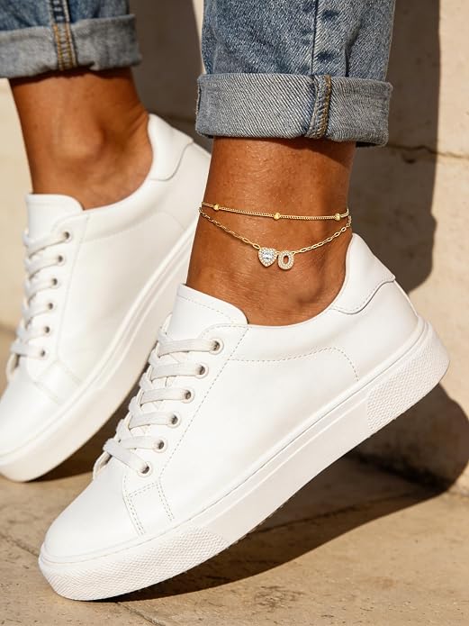 Bestyle Initial Anklet Bracelets for Women Waterproof Non Tarnish 14K Gold/White Gold Plated CZ Anklets for Women Dainty Layered Letter Heart Ankle Bracelets Adjustable Foot Chain Anklet