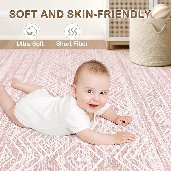 Tortania Area Rug Living Room Rugs- 9x13 Washable Large Soft Neutral Boho Moroccan Bohemian Farmhouse Rug Indoor Floor Carpet for Bedroom Under Dining Table Home Office Decor - Pink