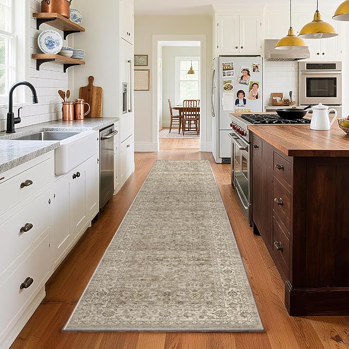 Machine Washable Kitchen Runner Rugs: 2'x10' Hallway Rug Stain Resistant Non Slip Low Pile Soft Carpet Runners for Hallways Indoor Entryway Kitchen Laundry Room Bedroom Bathroom Farmhouse