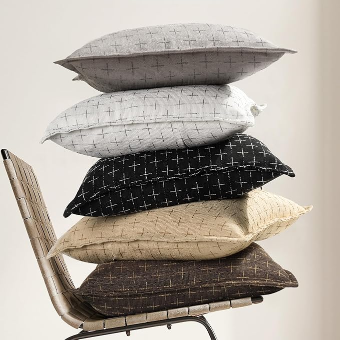 ZWJD Pillow Covers 24x24 Set of 2 Soft Polyester Textured Pillow Covers with Stylish Flange Edge Cozy Farmhouse Throw Pillows for Couch Bed Sofa Living Room