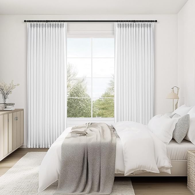 Topfinel 84 Inches Long Pinch Pleated Semi Sheer Curtains,Beige White Blended Light Filtering Window Curtains 84 Length for Living Room Bedroom Pinch Pleat Drapes with Hooks 1 Panels 72" Wx84 L