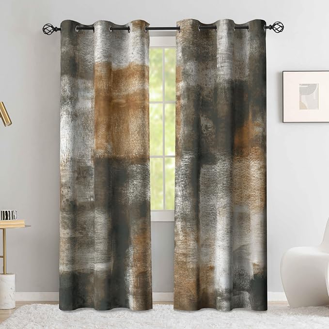 Asuexpect Abstract Curtains for Living Room 2 Panels Abstract Rust Curtain Room Darkening Grommet Window Drapes Modern Decorative Window Treatments for Bedroom, 42x63 Inches, Tan