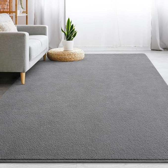 Gifeas Large Ultra Soft Modern Area Rugs for Living Room Bedroom, 6x9 Feet Grey Thickened Memory Foam Indoor Solid Minimalist Carpets, Non-Slip Comfy Rug for Boys Girls Nursery Room Home Decor