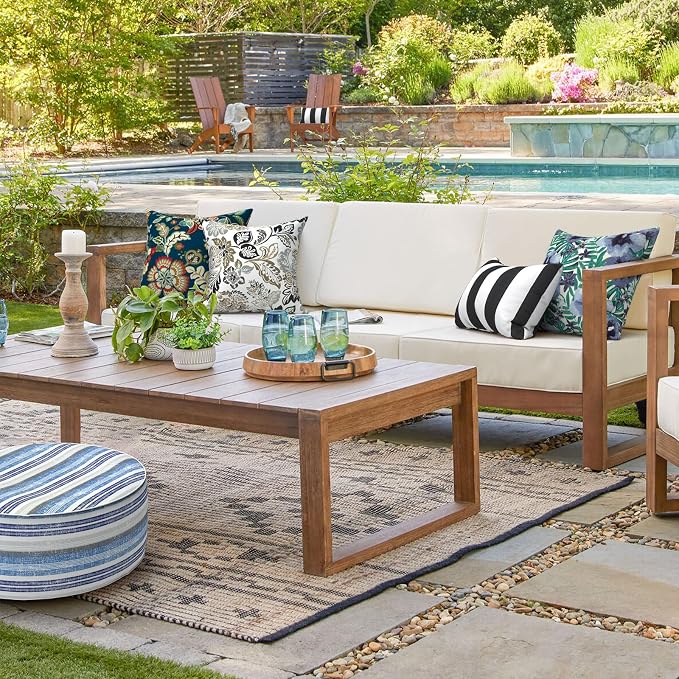 Outdoor Throw Pillows 16x16 Inch, Water Repellent Patio Pillows with Inners Set of 2 for Patio Furniture Home Garden, Dailey Tan