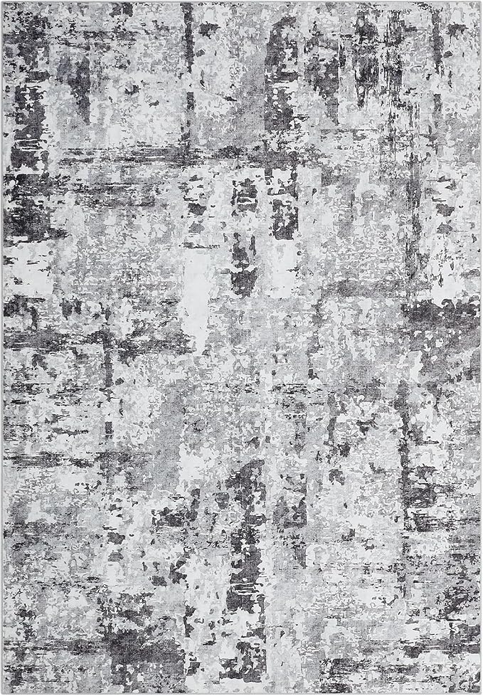 GarveeHome 9x12 Abstract Area Rugs Grey Washable Living Room Bedroom Rug | Soft Low Pile Non Slip Accent Rug for Living Room, Dining Room, Modern Neutral Beige Indoor Carpet