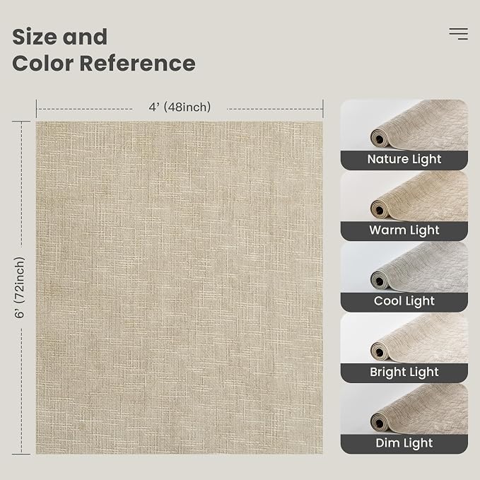 Valenrug 4x6 Area Rug - Stain Resistant 4x6 Rugs for Living Room, Non Slip High-Low Pile Textured Area Rugs for Bedroom, Folable Machine Washable Area Rug (4'x6', Beige)