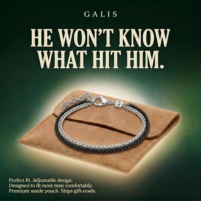 Galis Mens Bracelet - Stainless Steel, Non Tarnish Rope Chain Bracelets, Stylish Fathers Day Gift for Dad, Husband, Boyfriend.