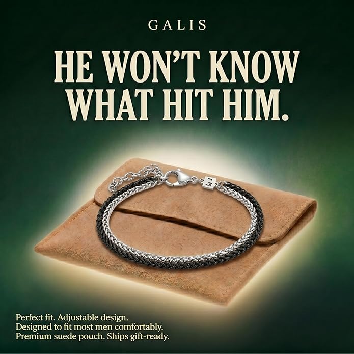 Galis Mens Bracelet - Stainless Steel, Non Tarnish Rope Chain Bracelets, Stylish Fathers Day Gift for Dad, Husband, Boyfriend.