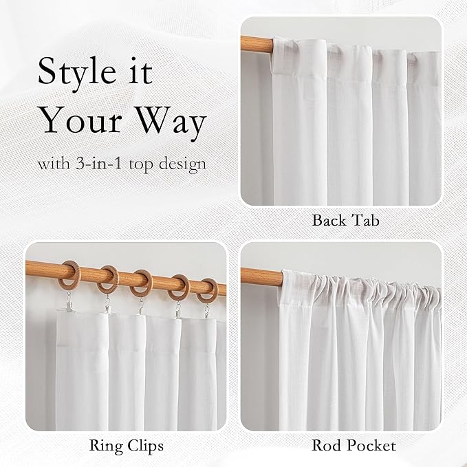 MYSKY HOME White Curtains 84 Inches Long for Living Room, Semi Sheer Curtains & Drapes for Doorways Sliding Glass Door Soft Touch Light Filtering Window Treatment 1 Panel, 100" Wide per Panel, White