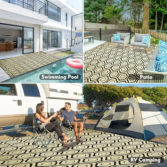 fifame Outdoor Camping Rugs, 9x18 Outdoor Rug Patios Clearance Plastic Straw Rug Weatherproof Reversible Mats, Large Floor Mat for Outdoors, RV, Patio, Backyard, Deck, Picnic, Beach, Trailer, Camping
