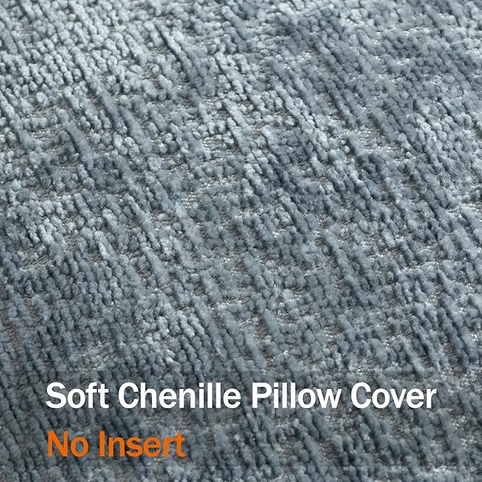 DEZENE Pack of 2 Dusty Blue Decorative Throw Pillow Covers 24x24 Cozy Soft Chenille Accent Vintage Square Couch Pillow Covers for Home Decor Bed Sofa Living Room