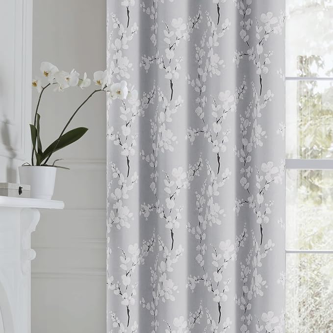FMFUNCTEX 100% Blackout Grey Floral Curtains, Rod Pocket 18 Inch 1 Panel | Black Out Drapes, Thermal Insulated, Blossom Patterned Short Panel for Kitchen Curtains, Cafe, Bathroom, Door Glass