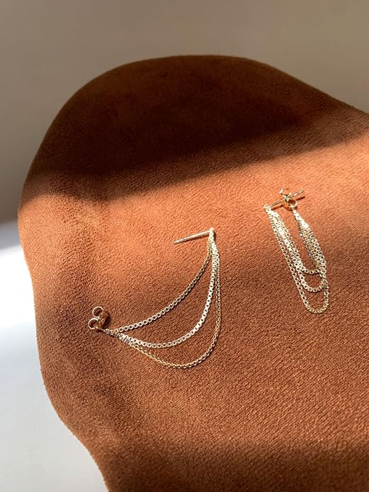 Tassel Earrings for Women Gold Plated Silver Chain Earrings Dainty Minimalist Dangle Drop Studs