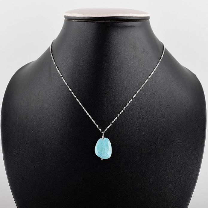 Raw Gemstone Dainty Pendant Necklace for Women, Trendy Healing Chakra Crystal, Birthstone Handmade 925 Sterling Silver Adjustable 18 inch Chain Jewelry, Birthday Gifts