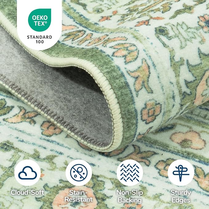Lessymo Washable Area Rug for Living Room,8x10 Light Green Large Rugs with Non-Slip Backing,Soft Boho Carpets for Bedroom Dining Room Nursery Home Office