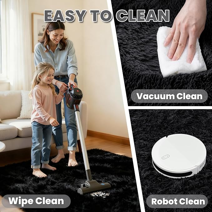 4x6 Area Rug for Living Room, Ultra Soft Fluffy Shag Rugs for Bedroom, Non-Slip Large Fuzzy Plush Rug Indoor Floor Carpet for Nursery Kids Office Dorm Modern Decor, Black