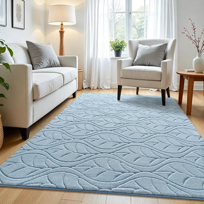 Macgace Soft Area Rug for Girls Bedroom, 4x6 Blue Geometric Shag Rugs | Washable Non-Slip Backing Medium Pile Modren Fuzzy Carpet for Kids Room, Classroom, Living Room, Dorm