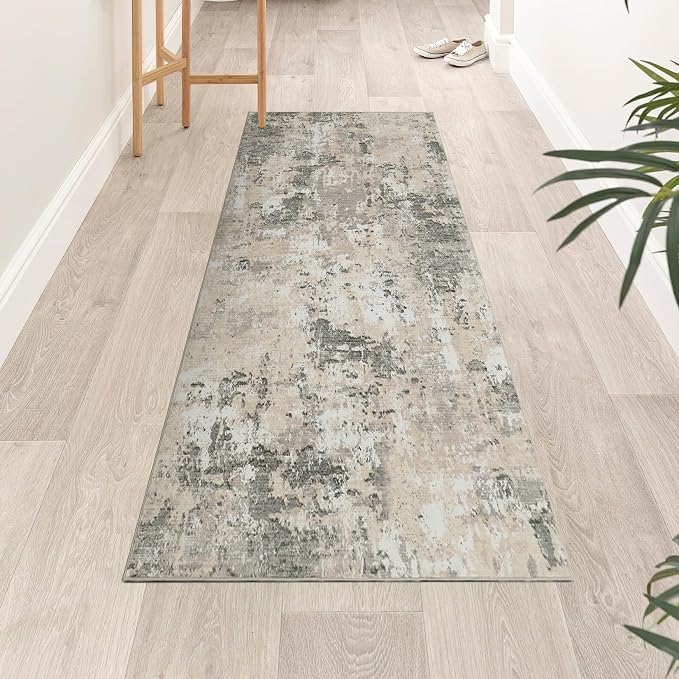ROYHOME Modern Abstract 2x10 Runner Rug Washable Non Slip Stain Resistant Rug for Hallway Kitchen Bedroom Non Shedding Low Pile Indoor Floor Cover,Grey Yellow