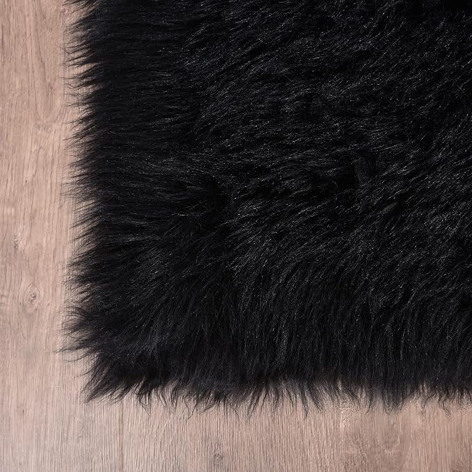 Goolela Black Fluffy Rug 4x6 Fuzzy Furry Shag Rug for Bedroom Living Room Faux Sheepskin Fur Area Carpet Rectangle