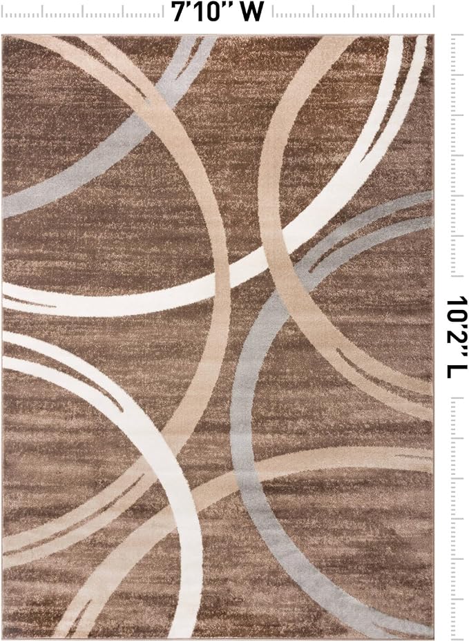 Rugshop Wavy Circles Modern Non-Shedding Area Rug Brown 7'10" x 10'2"