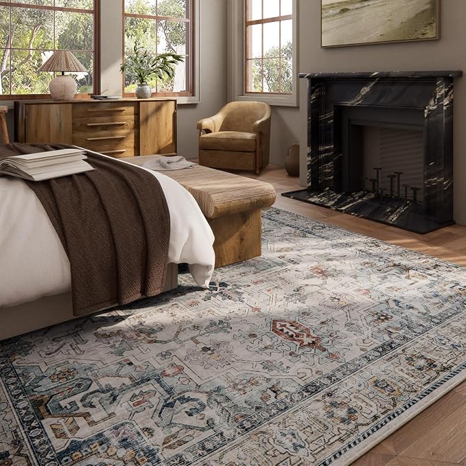 palohom 10x12 Area Rugs for Living Room: Large Area Rug Washable Stain Resistant Non Slip Distressed Vintage Low Pile Faux Wool Soft Rugs for Bedroom Farmhouse Dining Room Kids Playroom Nursery