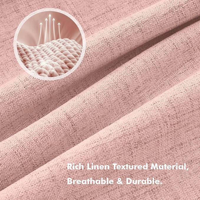 MIULEE 100% Blackout Linen Curtains 42 x 96 Inch Blush Pink 2 Panels | Thermal Insulated, Room Darkening Drapes for Bedroom Living Room, Back Tab Rod Pocket Pinch Pleated, Solid Luxury Decor