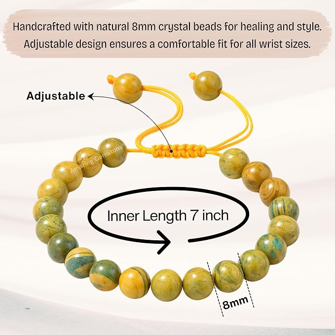 Amazing Gemstone Muscovite Bracelet for Women Men's Gifts - Protection Healing Crystal Bracelet - 8mm Gemstones Beaded Adjustable Bracelet Pulseras para Hombres Mujer Stocking Stuffers