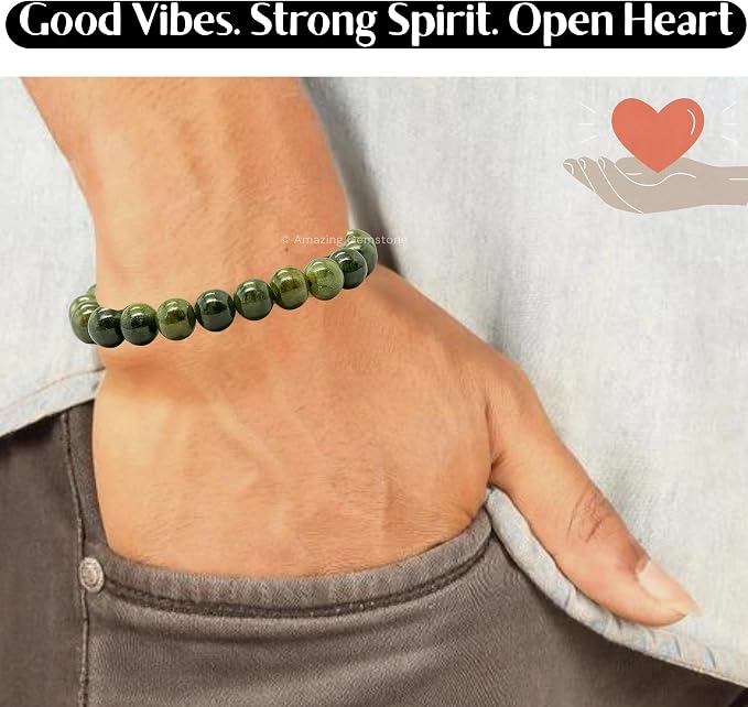 Amazing Gemstone Chrome Diopside Bracelet, Gifts for Men & Women - Protection Healing Crystal Bracelet - 8mm Gemstone Beaded Adjustable Bracelet, Pulseras para Hombres Mujer Stocking Stuffers