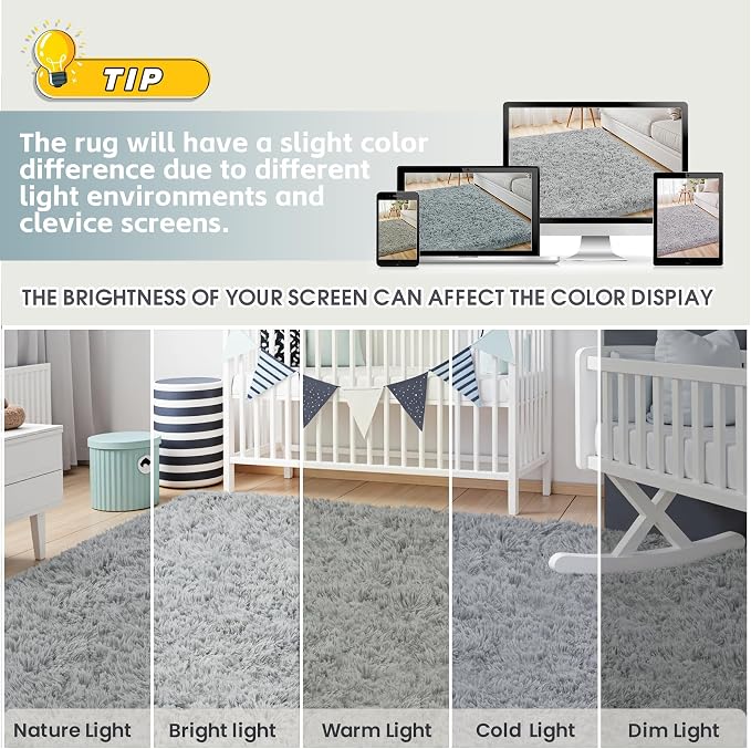 8x10 Area Rug for Living Room, Ultra Soft Fluffy Shag Rugs for Bedroom, Non-Slip Large Fuzzy Plush Rug Indoor Floor Carpet for Nursery Kids Office Dorm Modern Decor, Light Gray